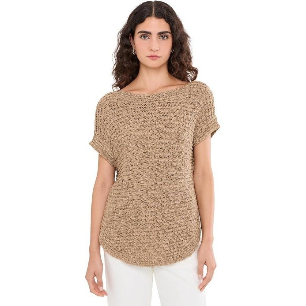 Ralph Lauren Knit Top Womens 3X Tan 100% Linen Open Knit Coastal Boho Luxury
